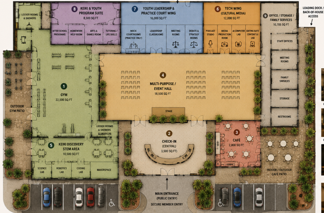 Concept floor plan showing possible future Kaiāulu spaces and circulation