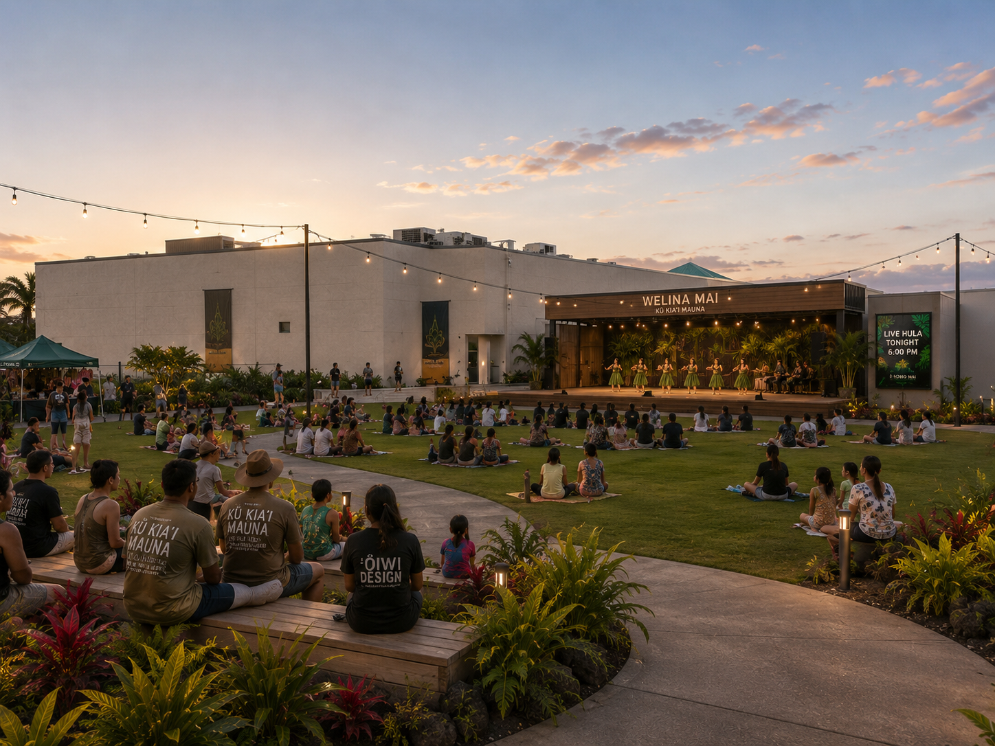 Concept image of a future outdoor cultural stage and lawn gathering